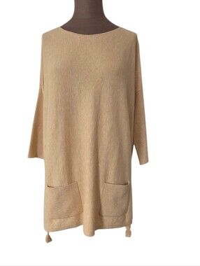 Lilly Pulitzer Elba Sweater 3/4 Sleeves Tassels Pockets Boho Beige /Tan Sz Small